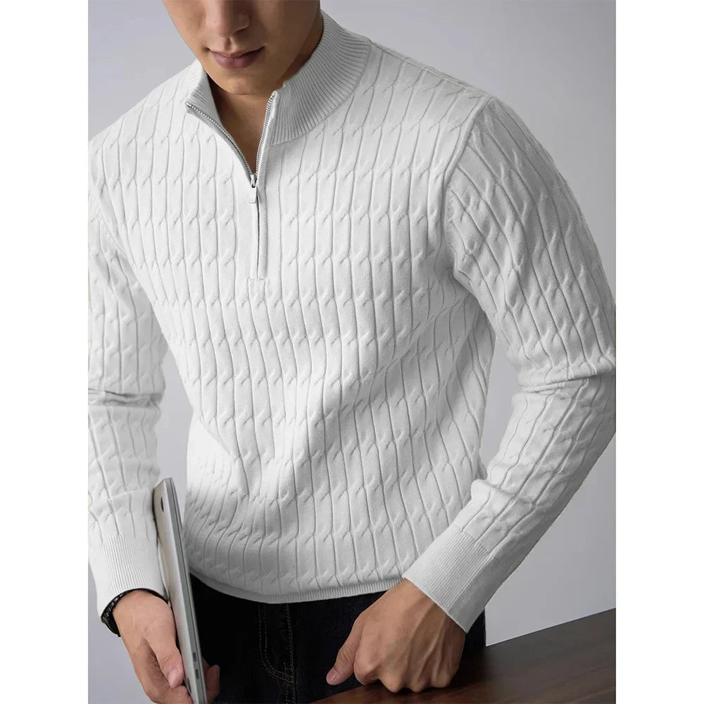 Classic cable-knit half-zip everyday jumper for men | Ellison